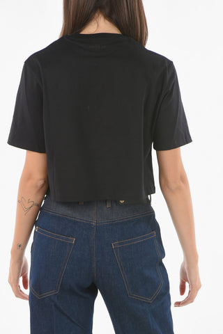 Cropped Crew-Neck T-shirt with Necklace Print
