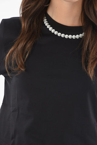 Cropped Crew-Neck T-shirt with Necklace Print