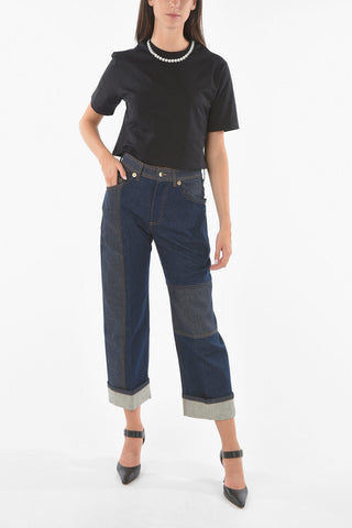 Cropped Crew-Neck T-shirt with Necklace Print