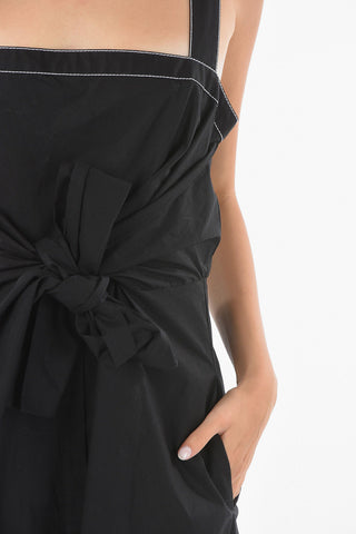 Midi Dress With Contrasting Stitchings and Front Ribbon