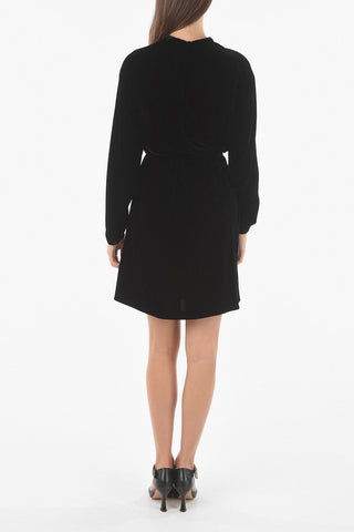 Velour Shirt Dress with Mandarin Collar