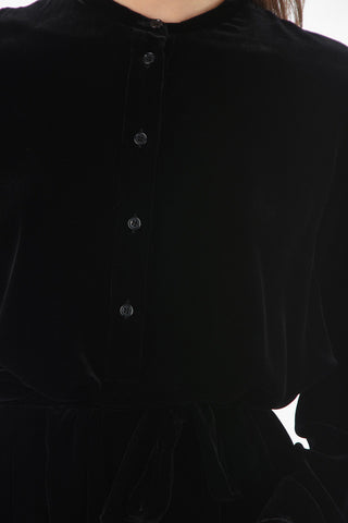 Velour Shirt Dress with Mandarin Collar