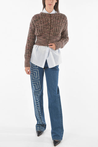 Cashmere Blend Zip-up Cropped Cardigan with Sequins All-over