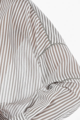 Silk-blend Shirt in Awning Stripe Pattern with Beaded Detaling
