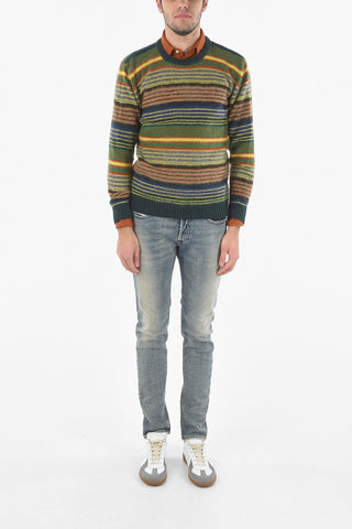 Virgin Wool-blend Crew-neck Sweater in Unbalanced Stripe
