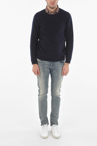 Crewneck Sweater with Distressed Patches 