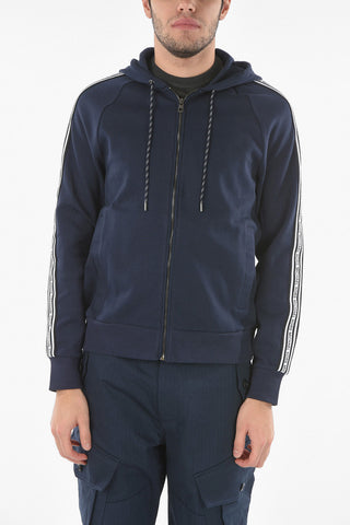 Zipped Hoodie With Logoed Bands On Sleeves