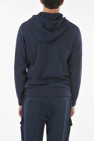 Zipped Hoodie With Logoed Bands On Sleeves