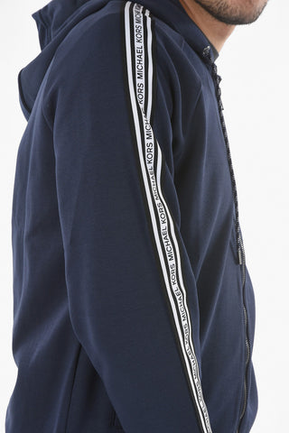 Zipped Hoodie With Logoed Bands On Sleeves