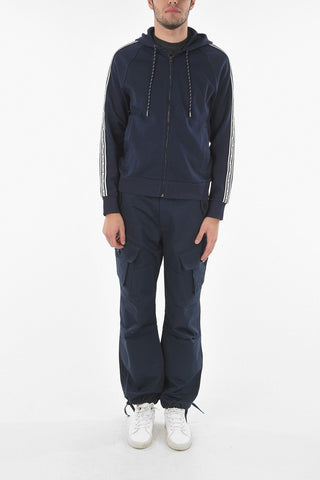 Zipped Hoodie With Logoed Bands On Sleeves