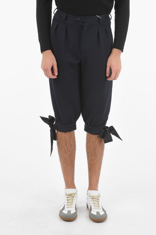 MM10 Wool Double-pleated Slouchy Shorts with Satin Knee Drawstrings