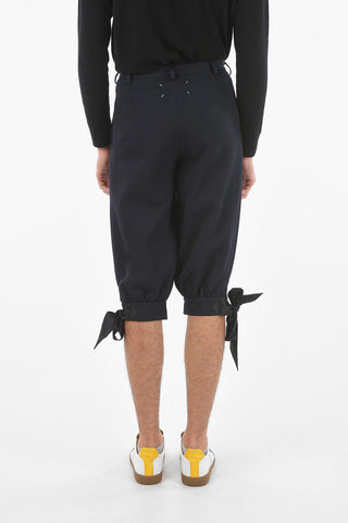 MM10 Wool Double-pleated Slouchy Shorts with Satin Knee Drawstrings