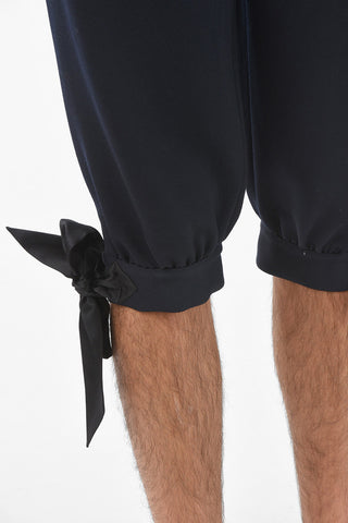 MM10 Wool Double-pleated Slouchy Shorts with Satin Knee Drawstrings