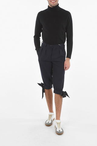 MM10 Wool Double-pleated Slouchy Shorts with Satin Knee Drawstrings