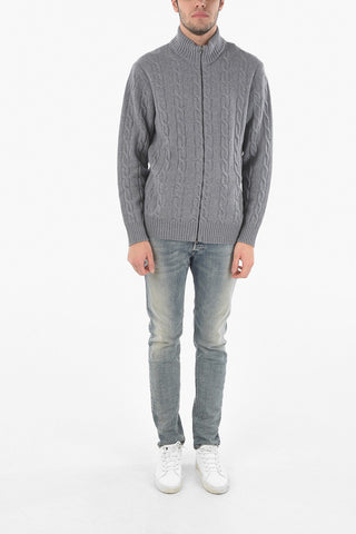 Cardigan in Aran di Misto Cashmere con Chiusura a Zip