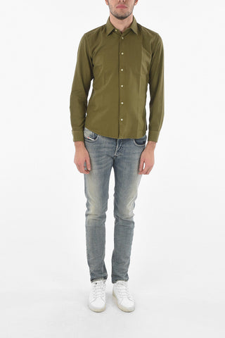 Flannel Cotton Shirt with Spread Collar