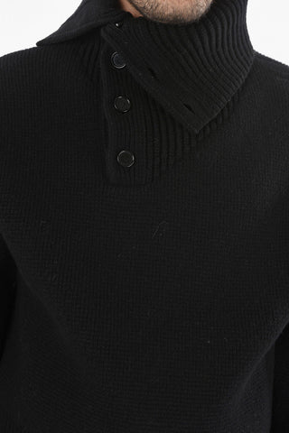 Maglione In Lana DOUBLE FACE SHETLAND con Collo Alto Abbottonato