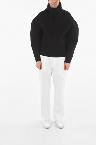 Buttoned Turtle Neck DOUBLE FACE SHETLAND Wool Jumper