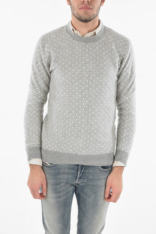 Virgin Wool-blend Crew neck Sweater with Geometric Pattern