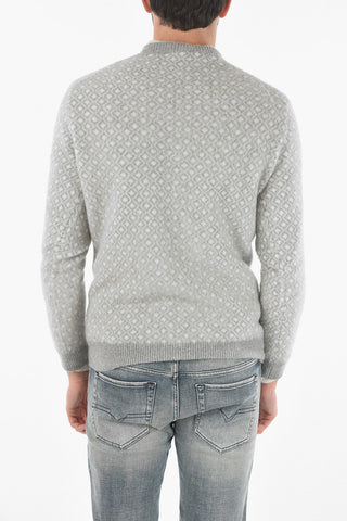 Virgin Wool-blend Crew neck Sweater with Geometric Pattern