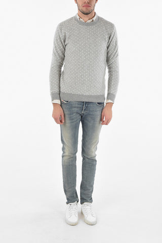 Virgin Wool-blend Crew neck Sweater with Geometric Pattern