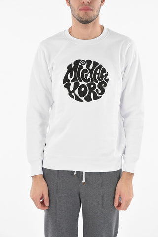 Crew Neck Terry Logo Patch Fleece Cotton Sweashirt