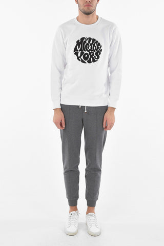 Crew Neck Terry Logo Patch Fleece Cotton Sweashirt