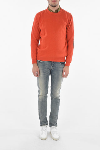 Virgin Wool Crewneck Sweater with Patches