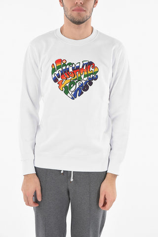 Crew Neck Terry Logo Patch Fleece Cotton Sweashirt
