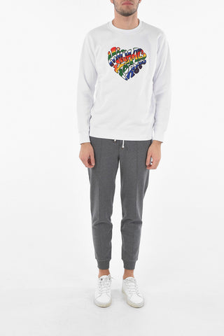 Crew Neck Terry Logo Patch Fleece Cotton Sweashirt