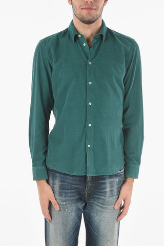 RIbbed Velour Shirt with Classic Collar