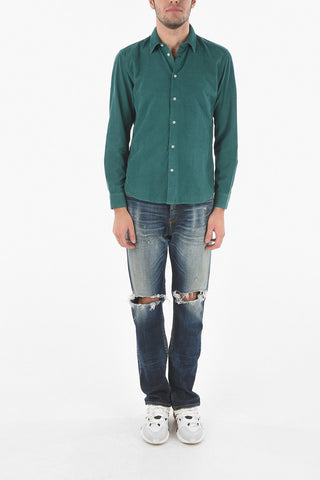 RIbbed Velour Shirt with Classic Collar