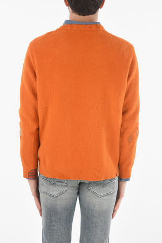 Virgin Wool-blend Crew-neck Sweater with Patch Details