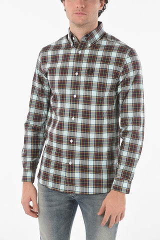 Button Down Plaid Check Motif Shirt with Breast-pocket
