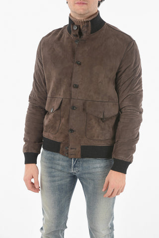 Suede Softail Padded Jacket with Raw Cut-edged