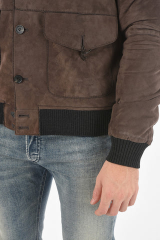 Suede Softail Padded Jacket with Raw Cut-edged