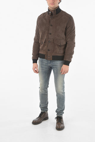 Suede Softail Padded Jacket with Raw Cut-edged