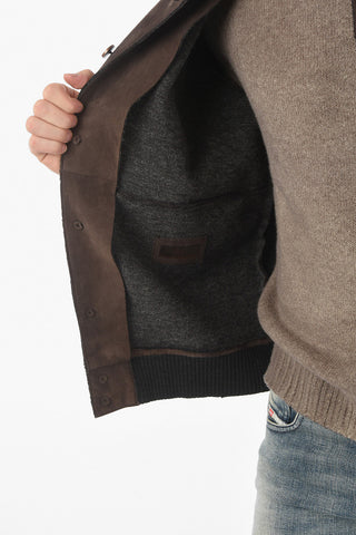 Suede Softail Padded Jacket with Raw Cut-edged