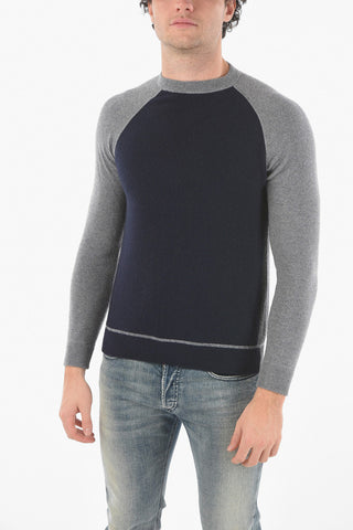 Two Tone Cashmere Blend Crewneck Sweater