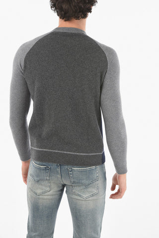 Two Tone Cashmere Blend Crewneck Sweater