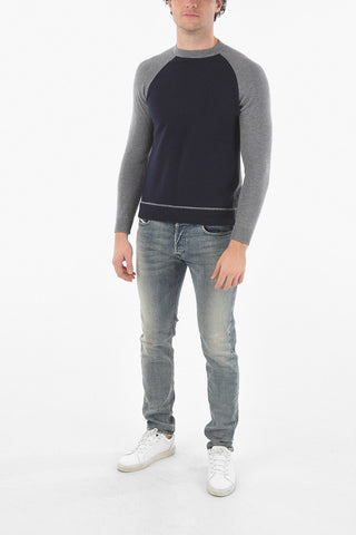 Two Tone Cashmere Blend Crewneck Sweater