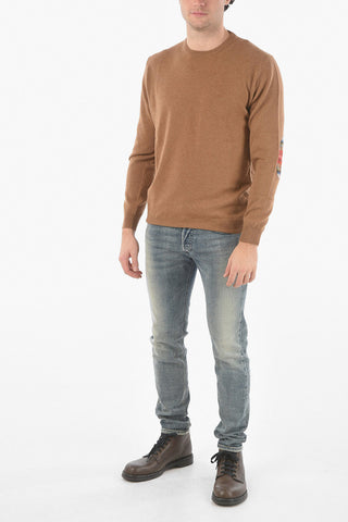 Virgin Wool Crewneck Sweater with Patches
