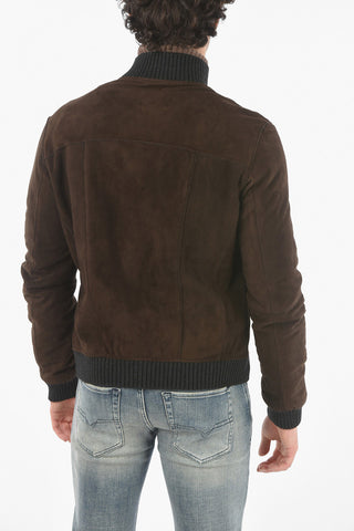 Suede Leather Padded Jacket with Raw Cut Trimmings