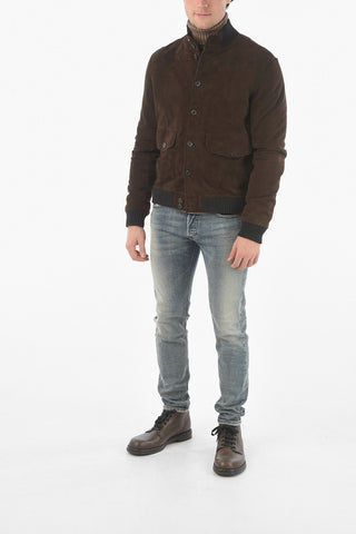 Suede Leather Padded Jacket with Raw Cut Trimmings