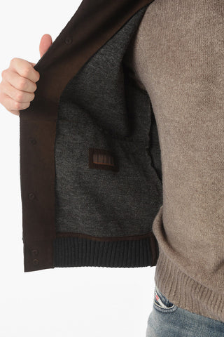 Giacca Imbottita in Suede con Finiture a Taglio Vivo