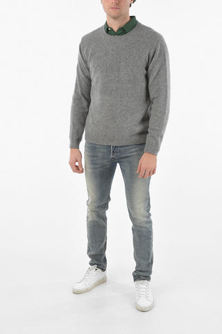 Virgin Wool-blend Crewneck Sweater with Distressed Details