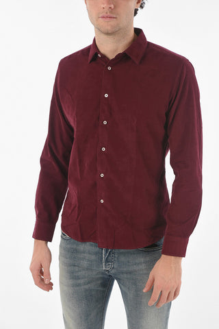 Camicia in Velour a Costine con Collo Italiano