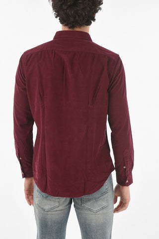 Camicia in Velour a Costine con Collo Italiano
