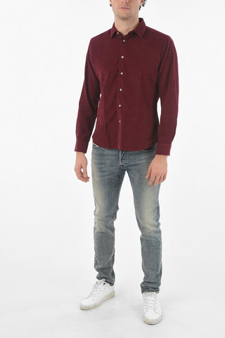 Camicia in Velour a Costine con Collo Italiano