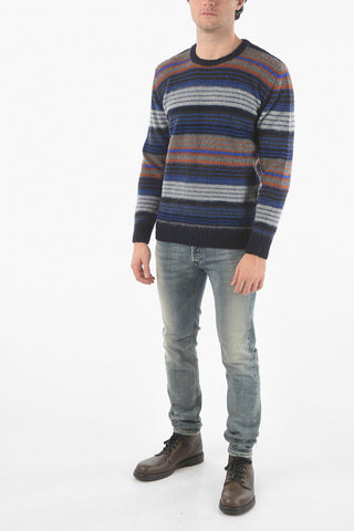 Virgin Wool-blend Crew-neck Sweater in Unbalanced Stripe